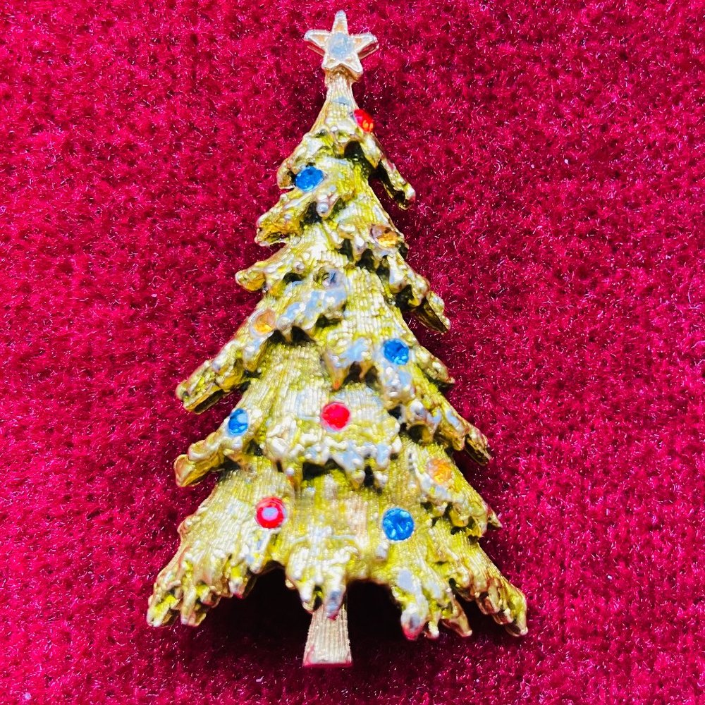 Christmas Tree Pin Signed ART Rhinestone Ornaments